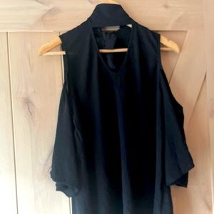 Black cold shoulder bell sleeved blouse with neck tie xl